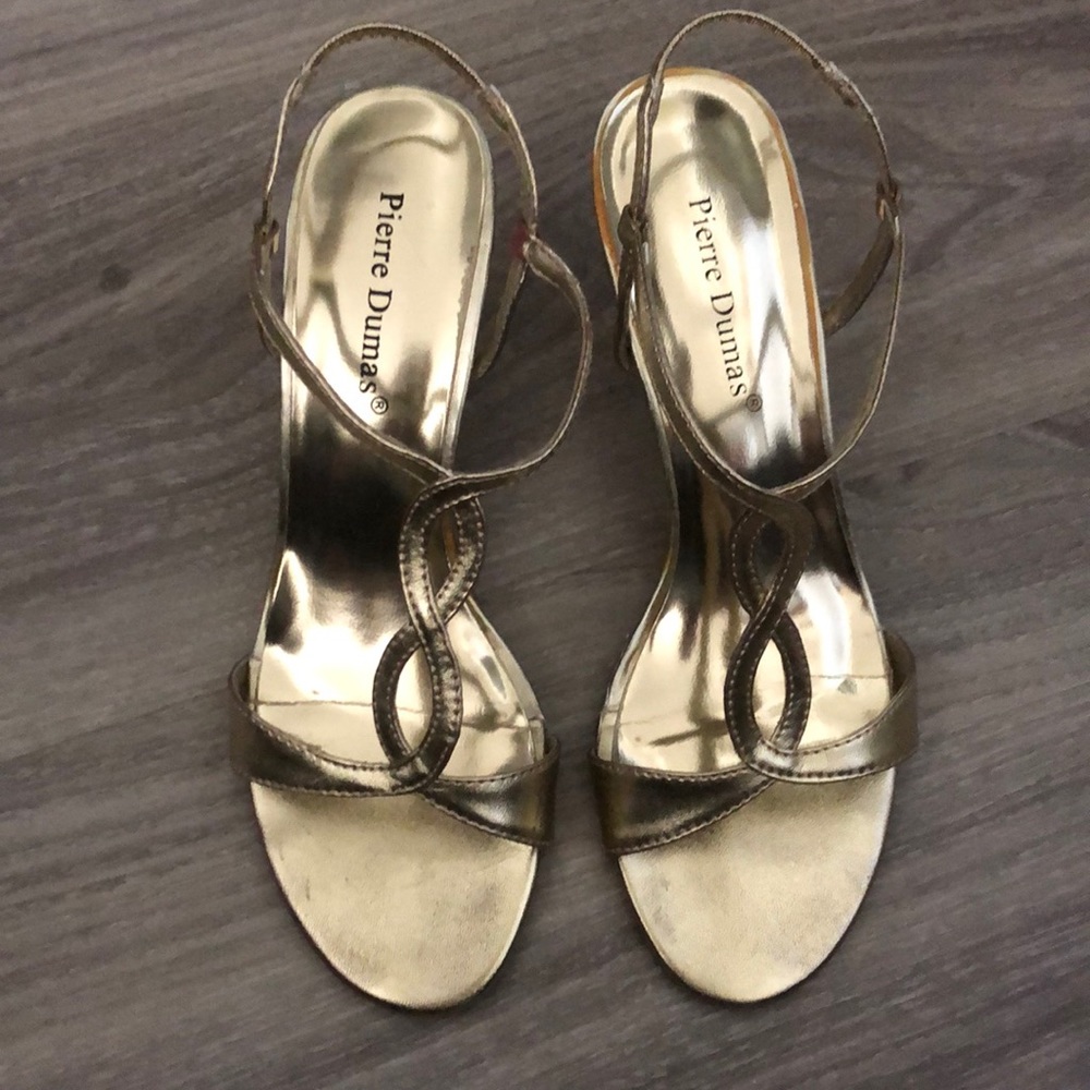 Gold tone dress shoes sandals sling back formal